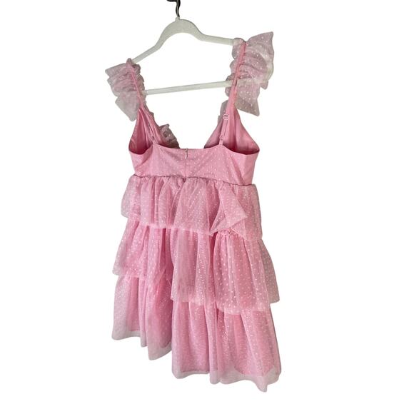 More To Come Arabela Ruffle Tulle Mini Dress Tiered Ruffle Boho Fairy Pink Small - Picture 12 of 12